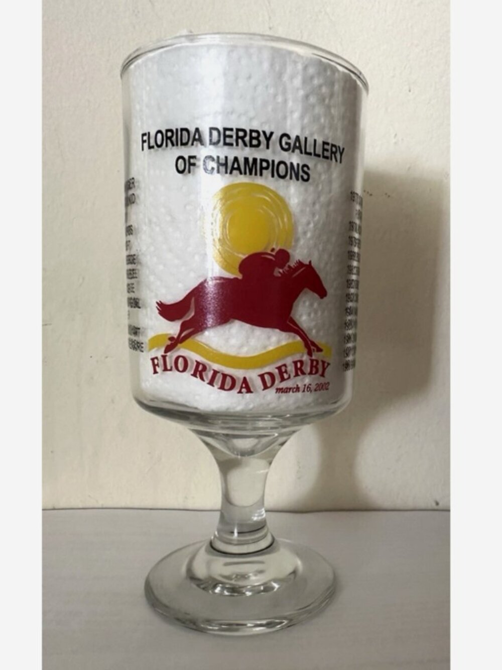 FLORIDA DERBY 2002 Souvenir Glass Harlans Holiday Winner
